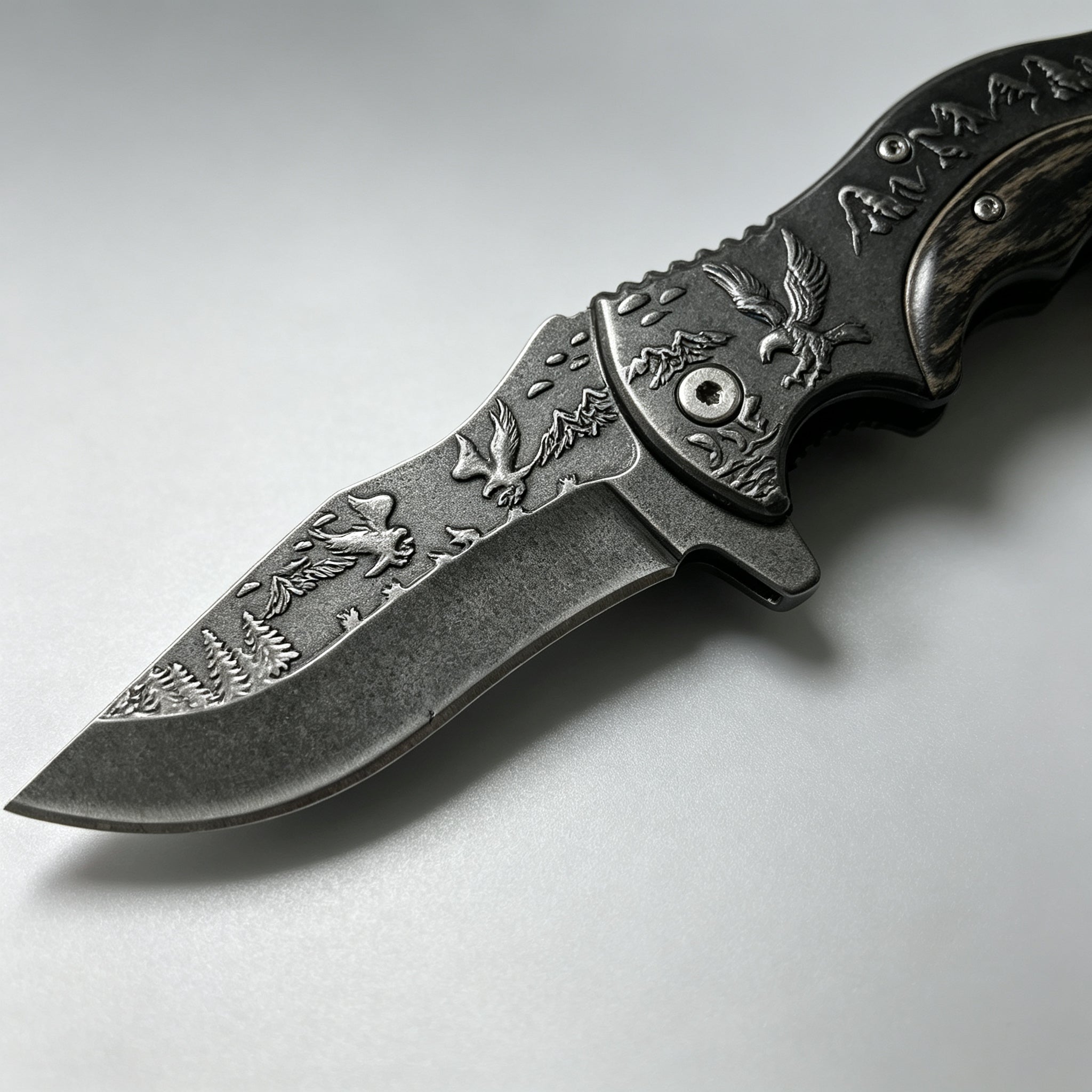 PH03-1 Folding Knife – Eagle Etch, Wood Inlay — view 3