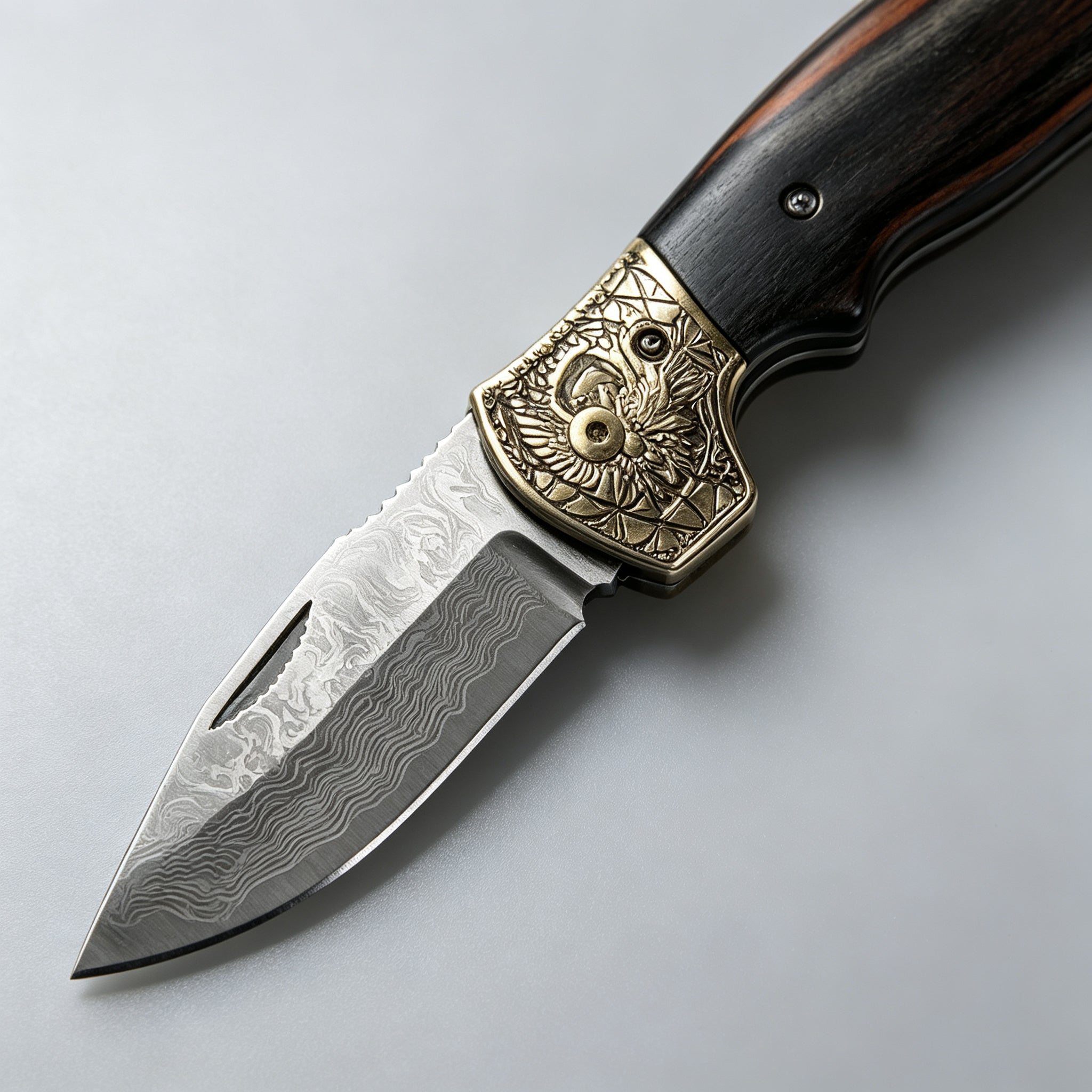 T-01 Folding Knife – Damascus, Wooden Handle — view 3