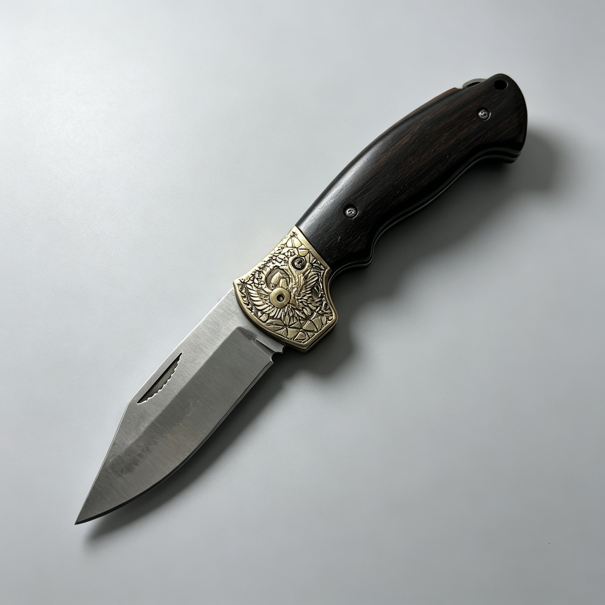 T-03 Folding Knife – D2, Copper & Black Wood — view 2