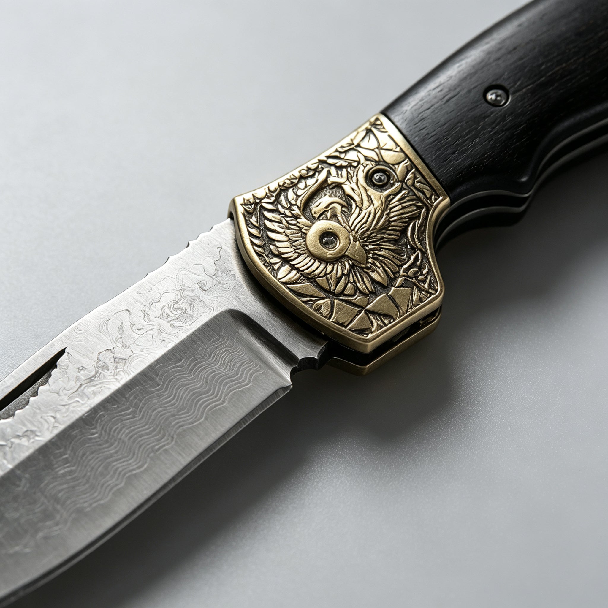 T-03 Folding Knife – D2, Copper & Black Wood — view 3